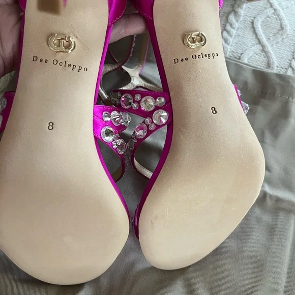 New! Dee Ocleppo designer Satin Magenta Pink Strappy Heels Rhinestones SZ 8 - Picture 12 of 16